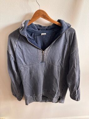 PINK Victorias Secret Women’s Quarter-Zip Fleece Oversized Pullover Hoodie - Blu
